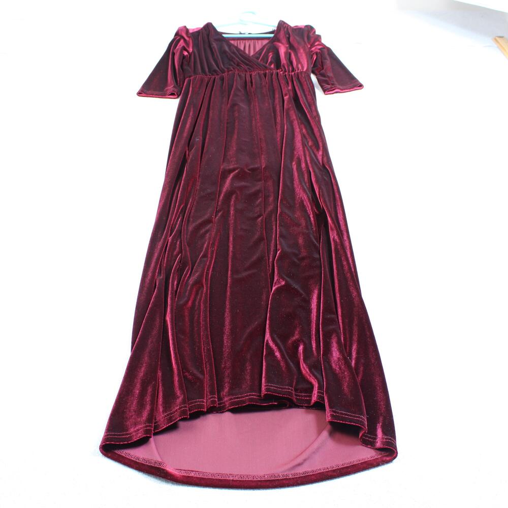 Baltic Born Dress Women XL Red Velvet Maxi Hi Low V Neck Half Sleeve Formal Long